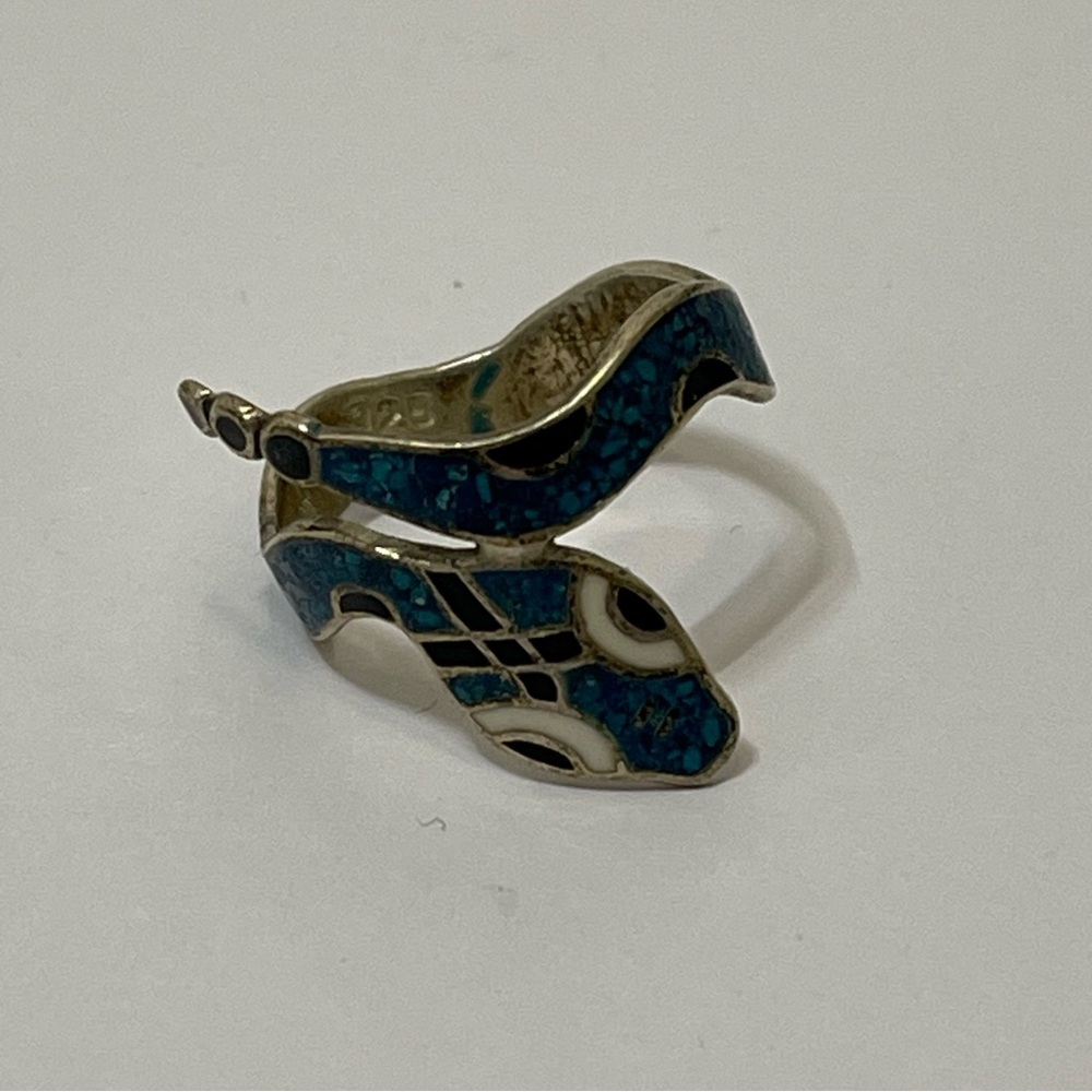 Vintage sterling silver enameled wrap around snake ring size 6.5 - Picture 6 of 7
